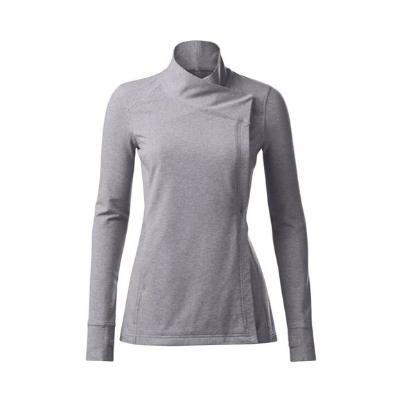 𝅺lululemon Coast Wrap Button Collar Sweatshirt Modal Heather Gray Sz 4 Heavy A1 - Picture 5 of 12